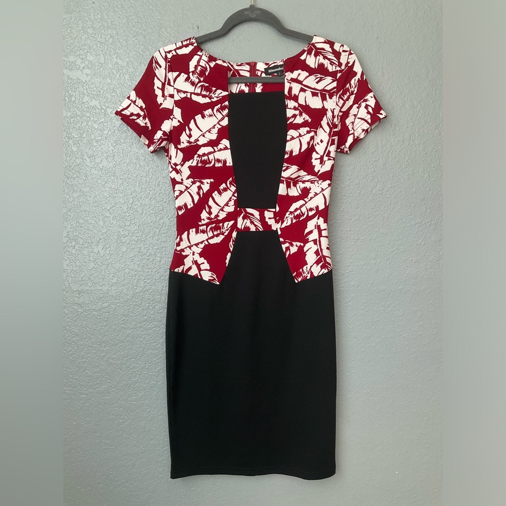 Women Colorblock Sheath Pencil Short Sleeve Dress Size Small